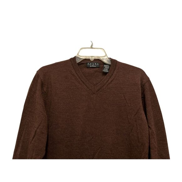 Men's Large Made in Italy Valda Merino Wool Brown V-Neck Sweater - Picture 3 of 8